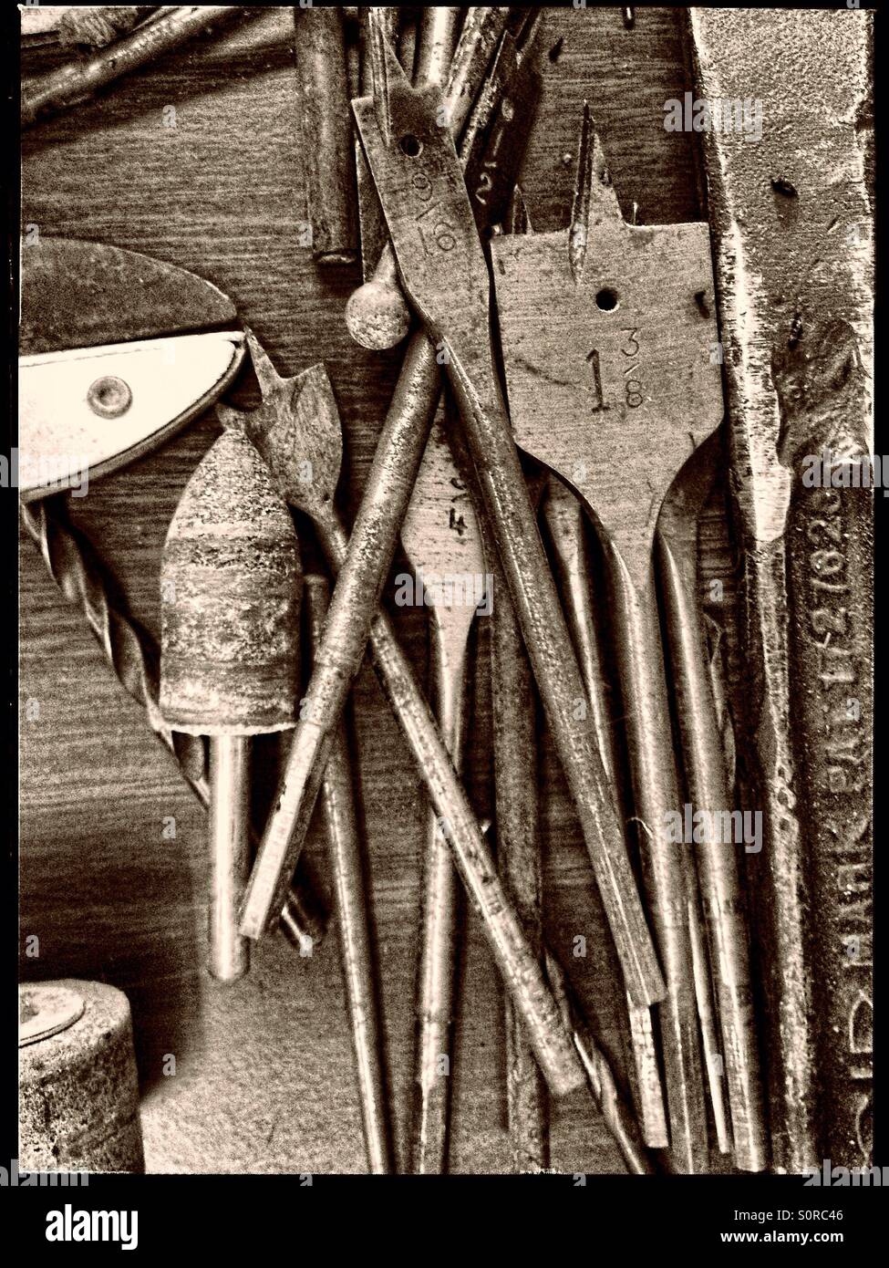 Discarded drill bits and tools. Stock Photo