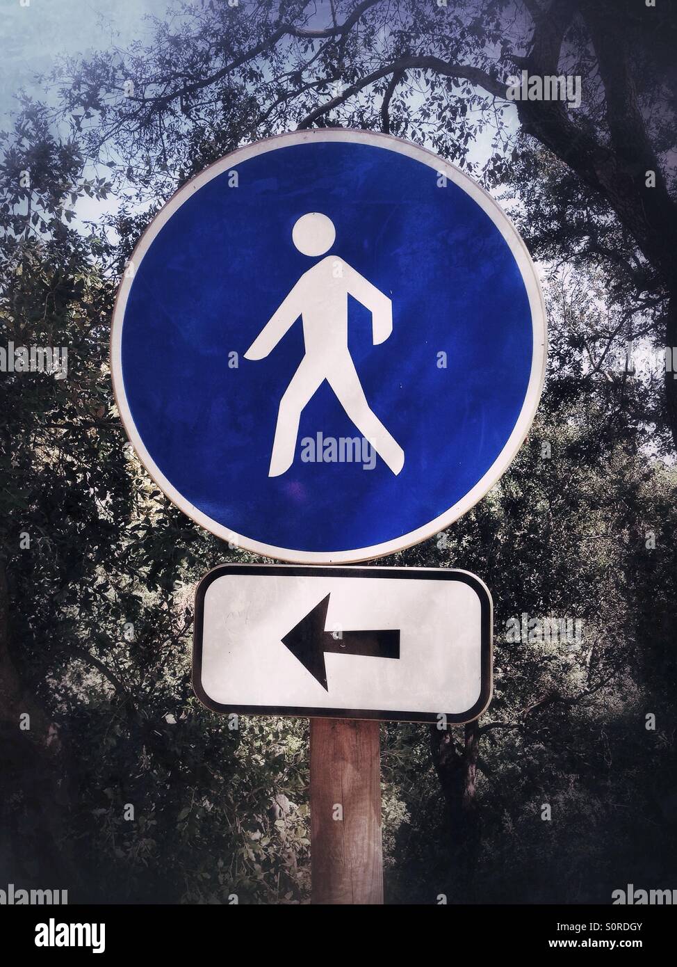 Sign direction for pedestrian - Smartphone Captured Stock Image