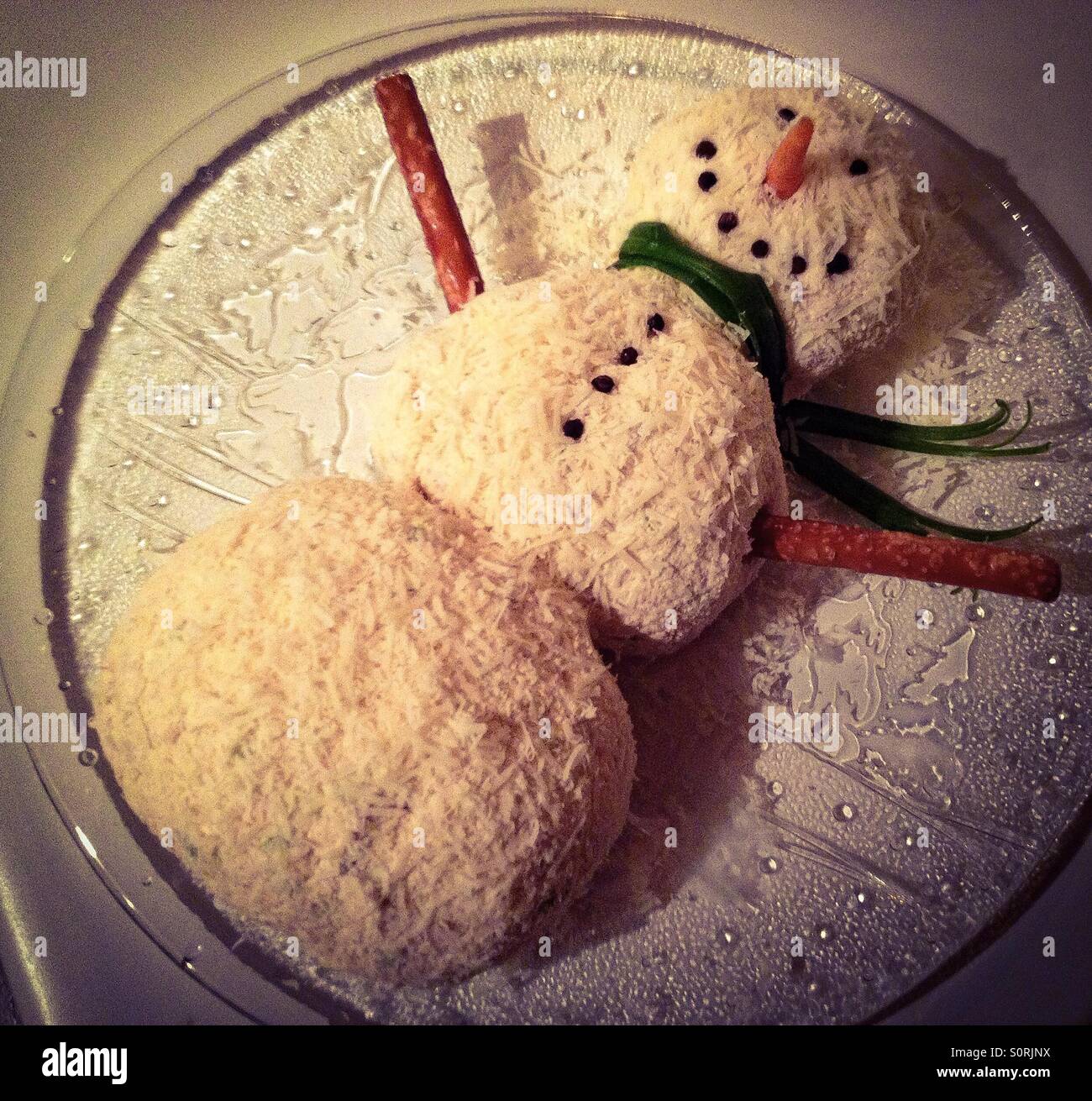 Snowman cheese ball Stock Photo