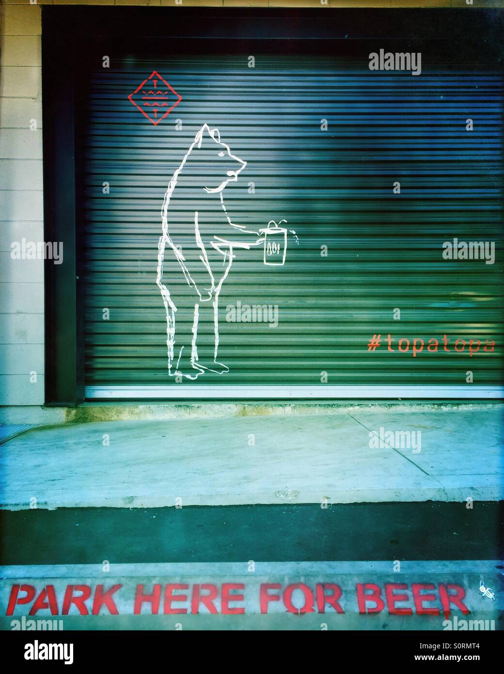 A sign "park here for beer" for topatopa brewery in Ventura California USA. - Smartphone Captured Stock Image