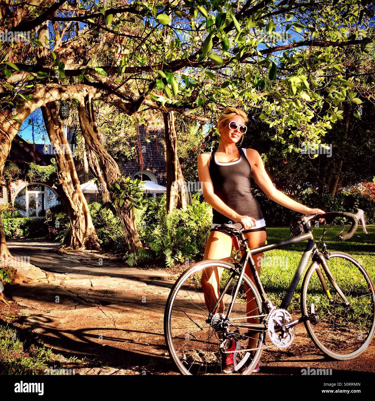 Girl with a Racing Bicycle Stock Photo