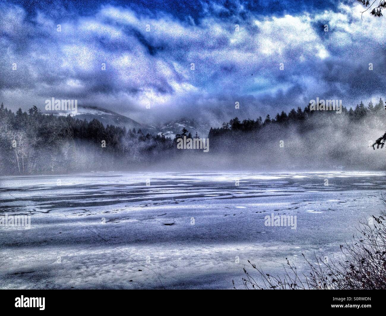 Chilly morning at the lake Stock Photo - Alamy