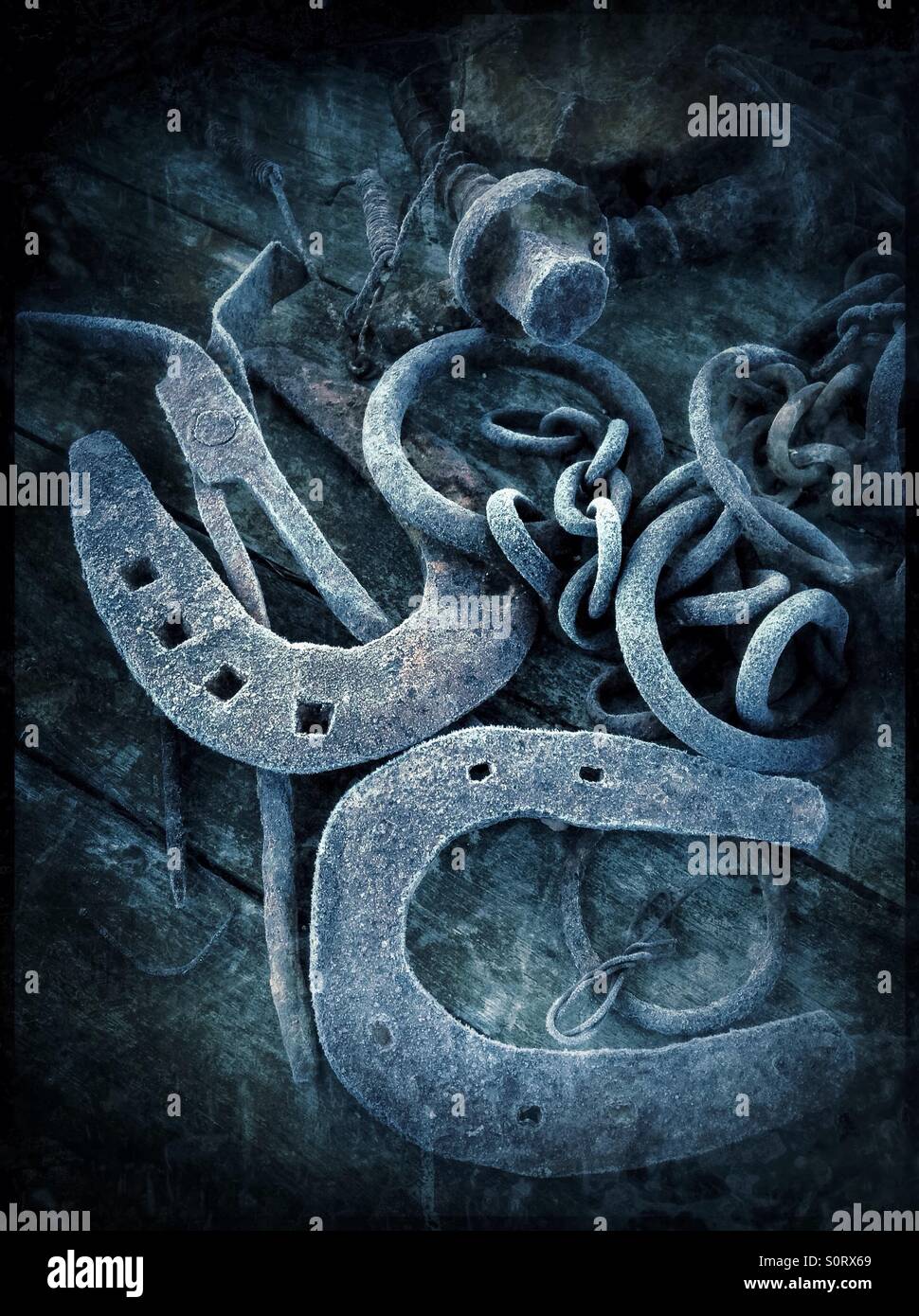 Frosted scrap metal, Catalonia, Spain. - Smartphone Captured Stock Image