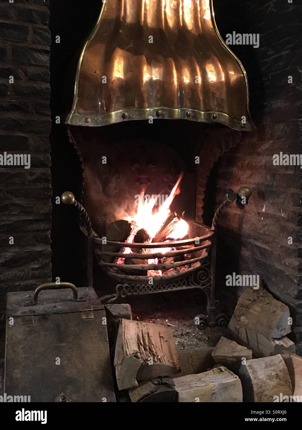 Fireplace at Spaniards Inn, London Stock Photo