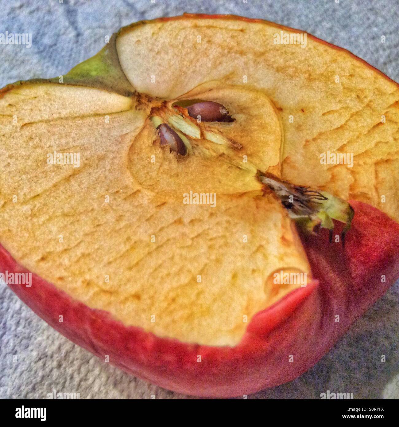 Close up of half an apple which has oxidised and gone brown. - Smartphone Captured Stock Image