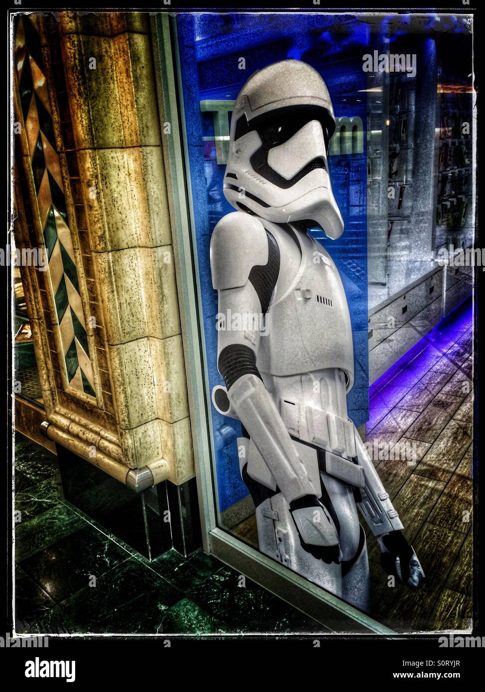 Storm trooper poster in shop window. Stock Photo