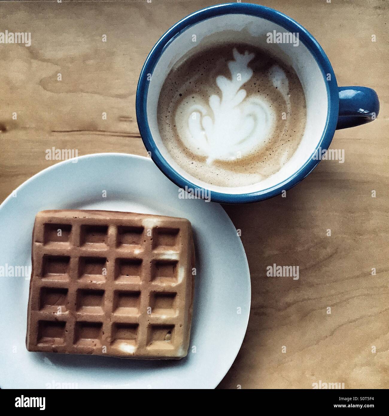 Waffle and latte Stock Photo