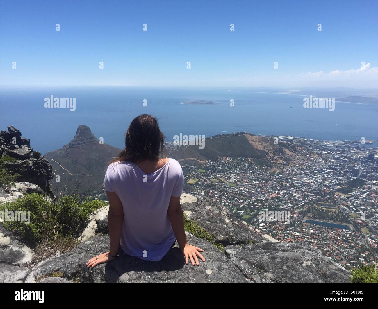 Sitting on top of Table Mountain, South Africa. Stock Photo