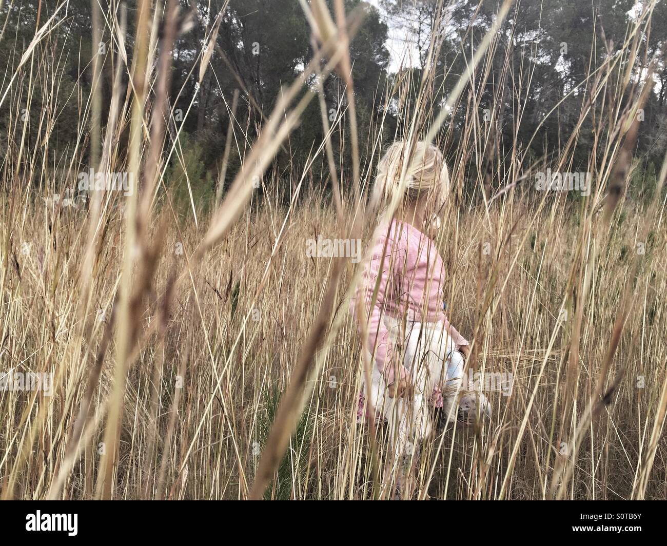 Girl walking in a field Stock Photo