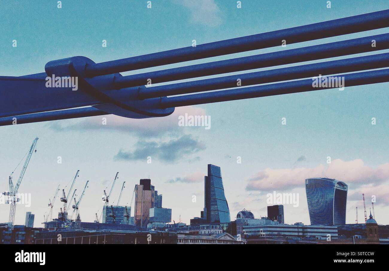 London skyline from under Millennium bridge - Smartphone Captured Stock Image