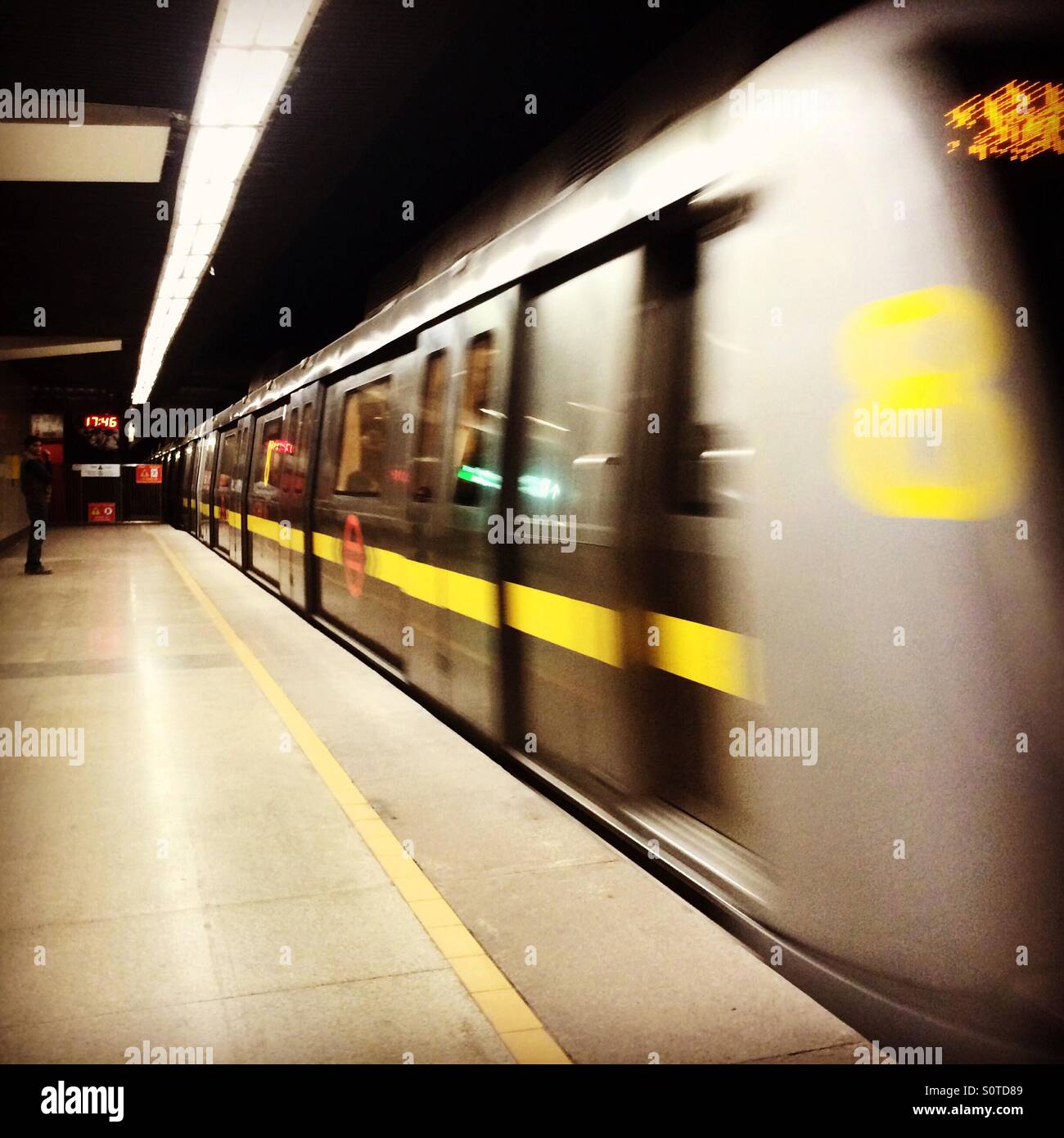 Delhi Metro Train at Green Park Metro Station, New Delhi Stock Photo