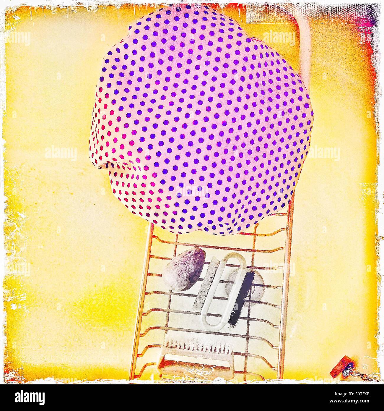 Spotted shower cap and nail brushes - Smartphone Captured Stock Image