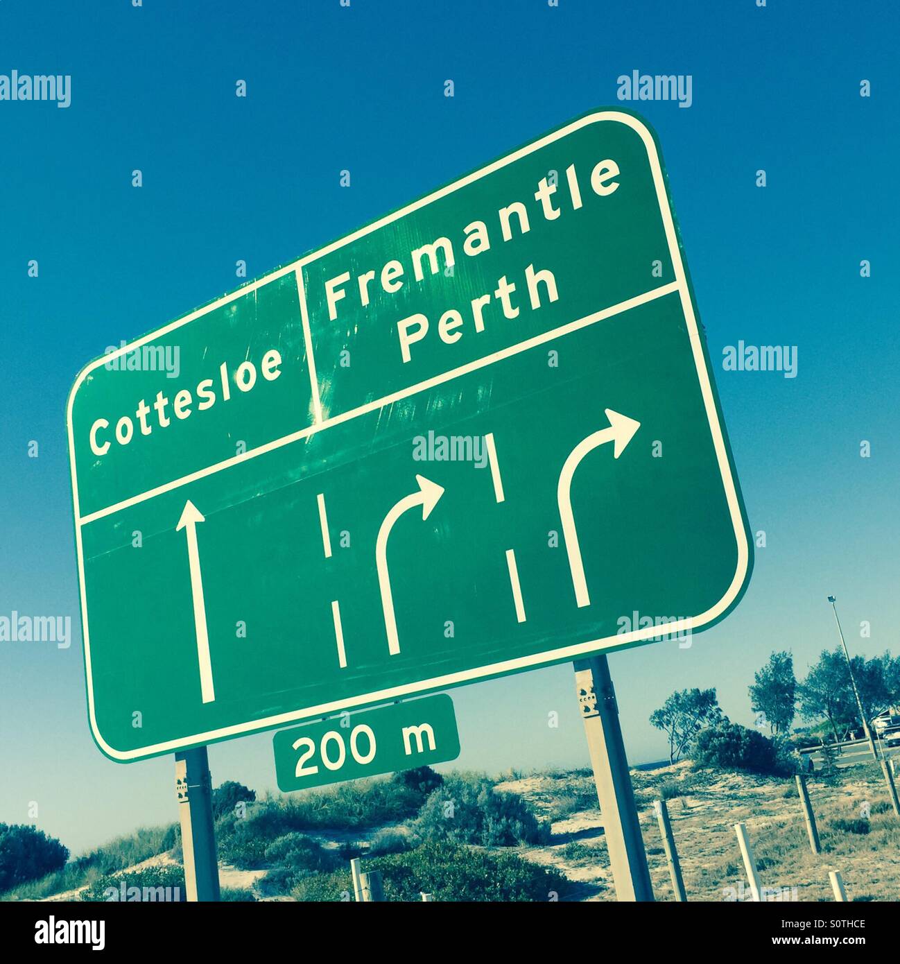 Cottesloe, Fremantle and Perth road sign, Western Australia Stock Photo