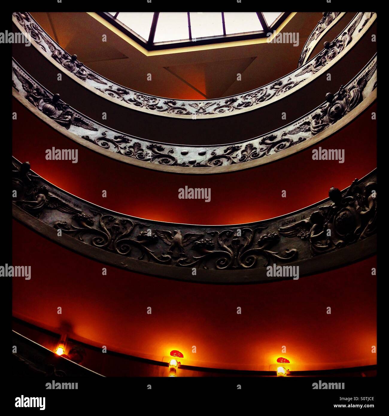 Ornate spiral staircase at the Vatican museum, Rome - Smartphone Captured Stock Image