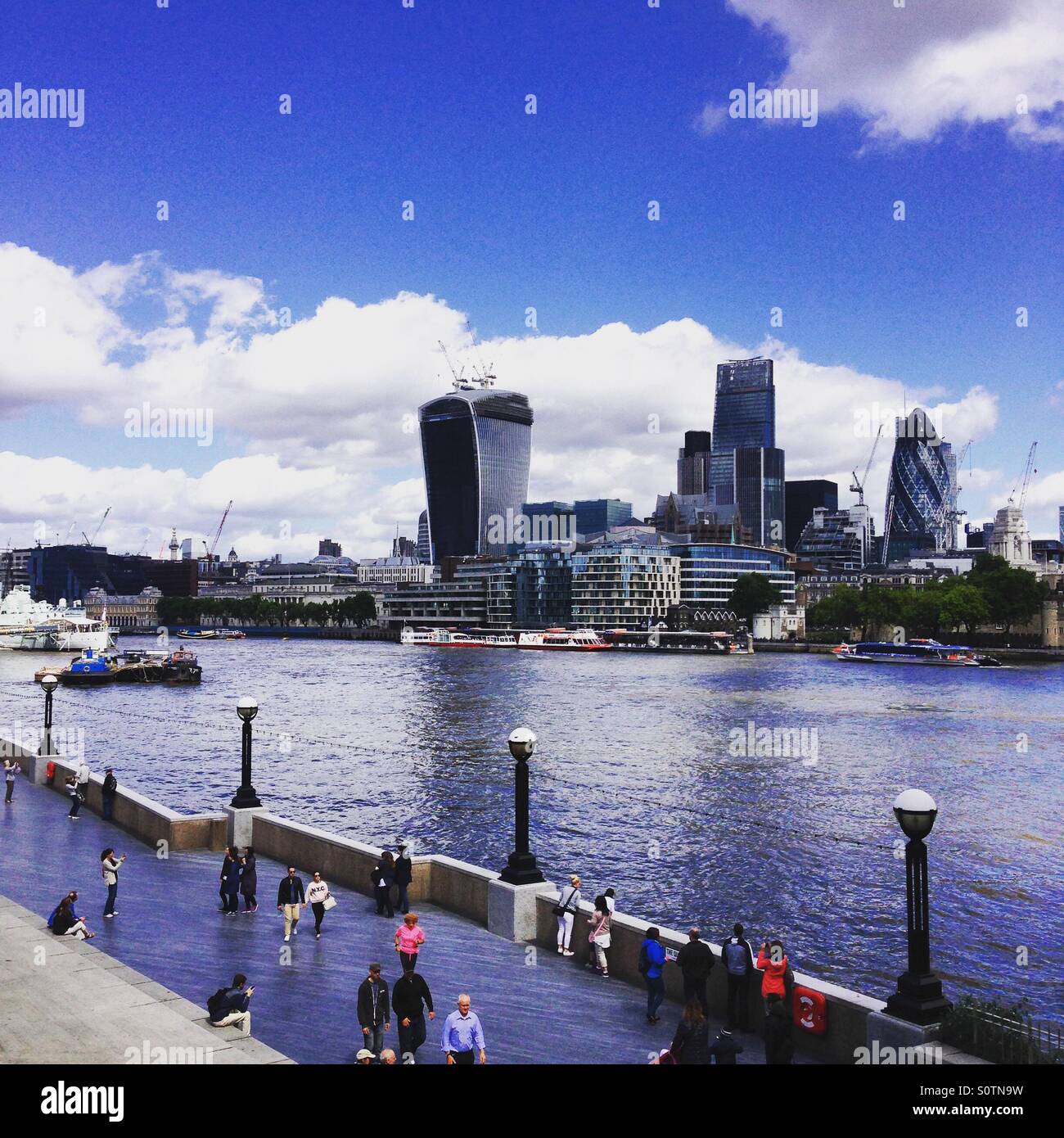 View of river Thames in London from embankment - Smartphone Captured Stock Image