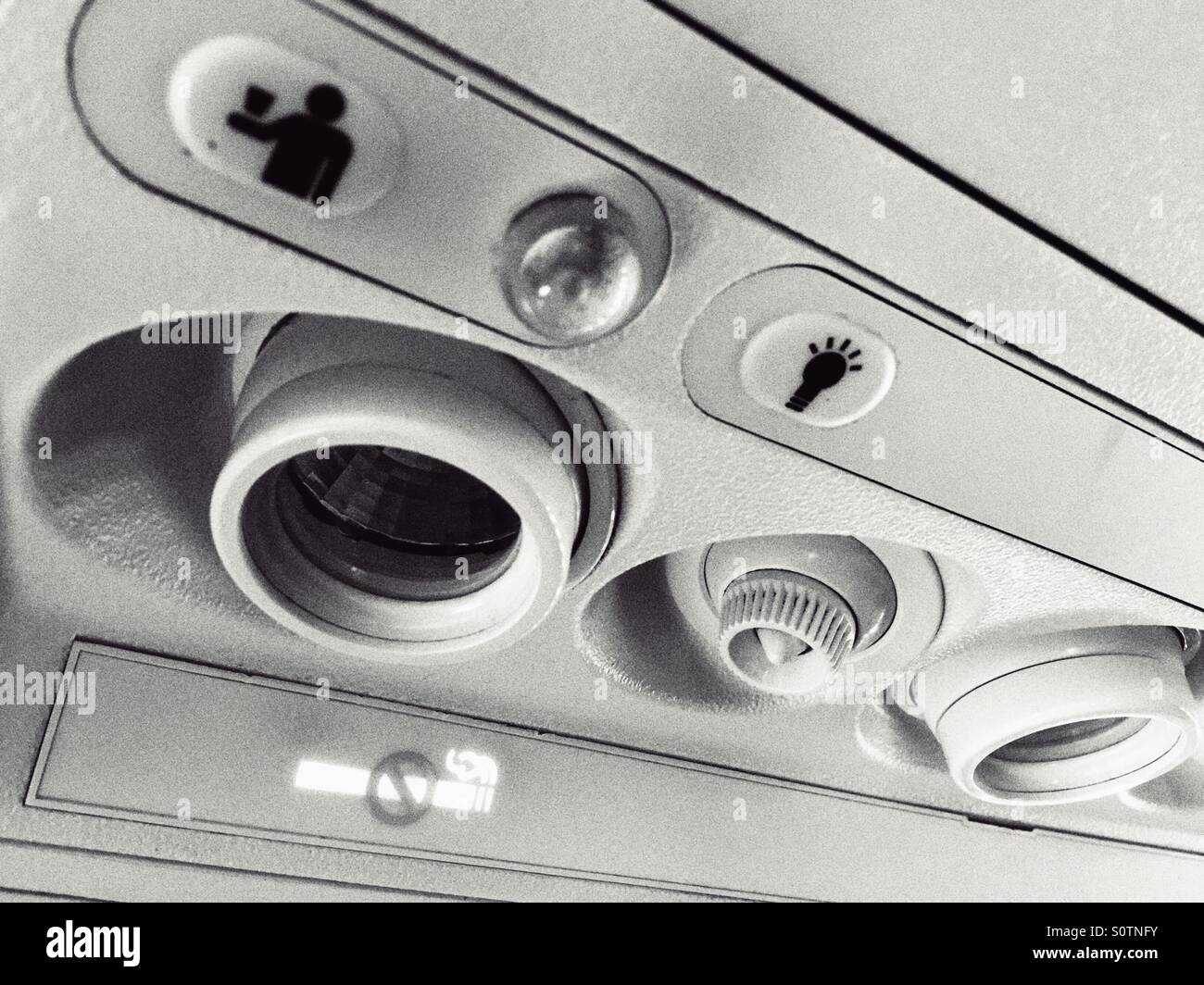 Overhead controls on airplane Stock Photo