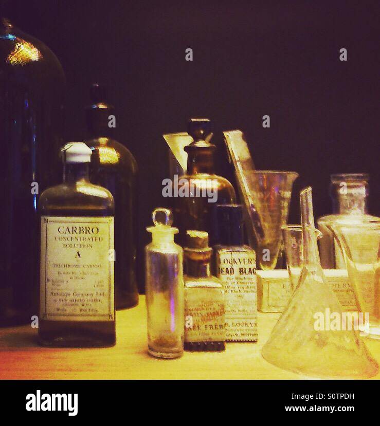 Old bottles in a lab Stock Photo Alamy