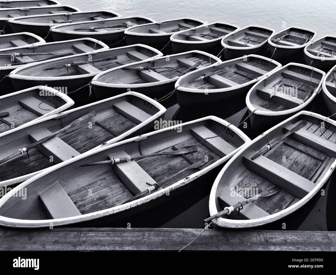 Paddle boats for rental at Arashiyama river,Kyoto Japan Stock Photo