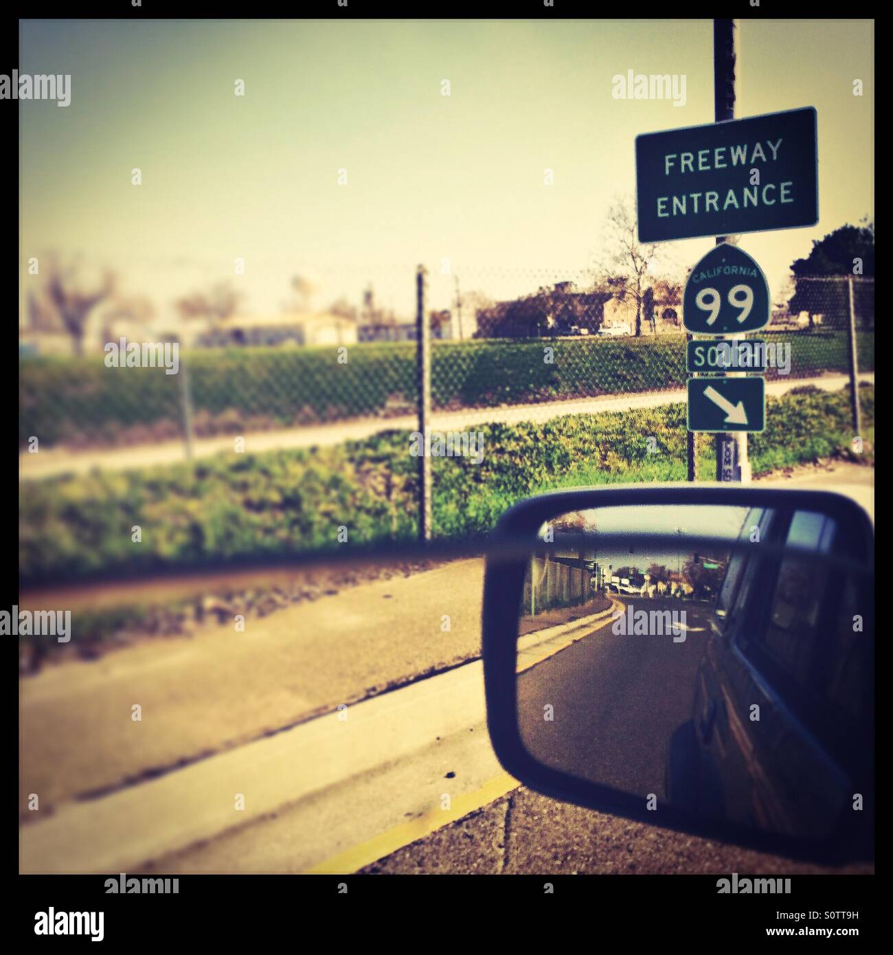 Freeway entrance to freeway 99. Modesto, California,USA - Smartphone Captured Stock Image