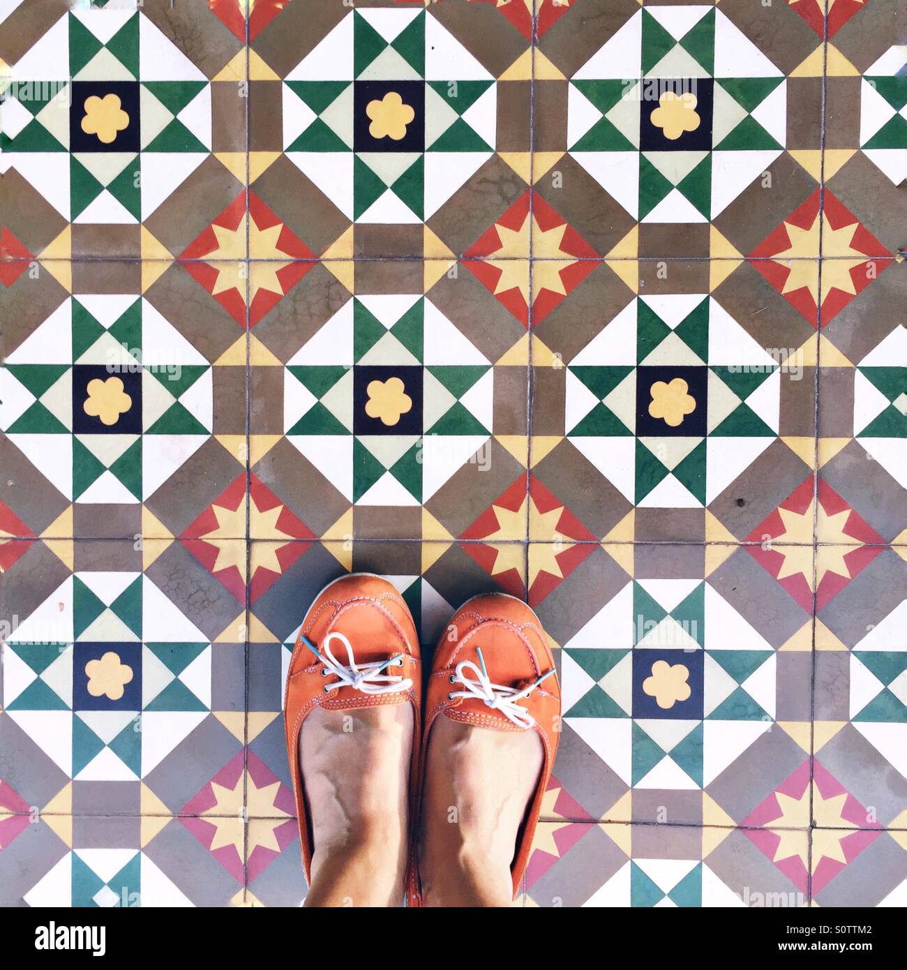 Looking down if Peranakan tiles Stock Photo