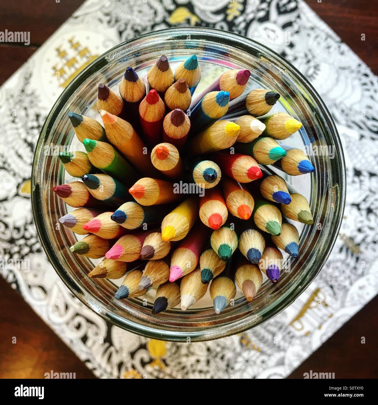 Colored pencils in a jar Stock Photo