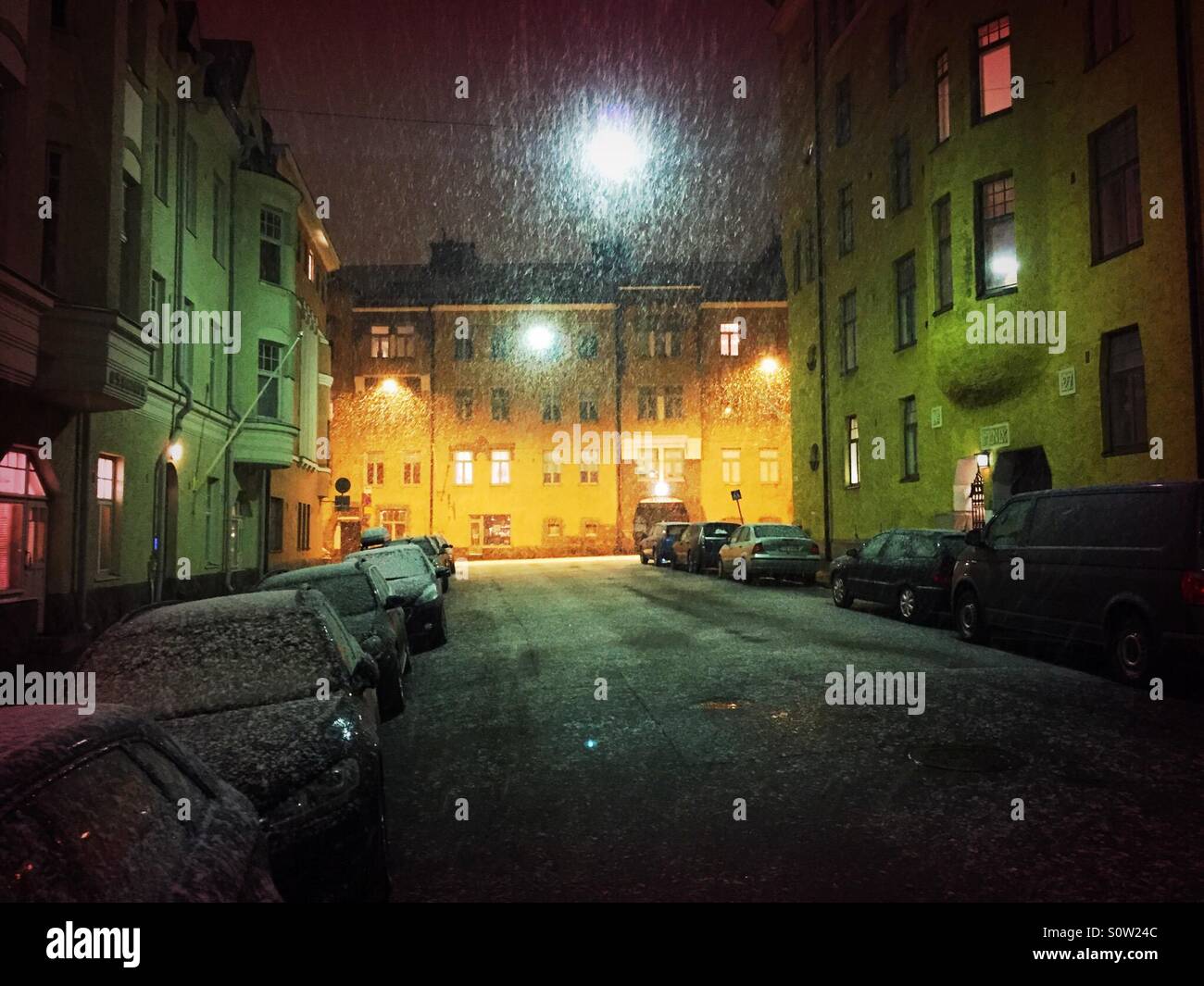Snowing in Helsinki - Smartphone Captured Stock Image