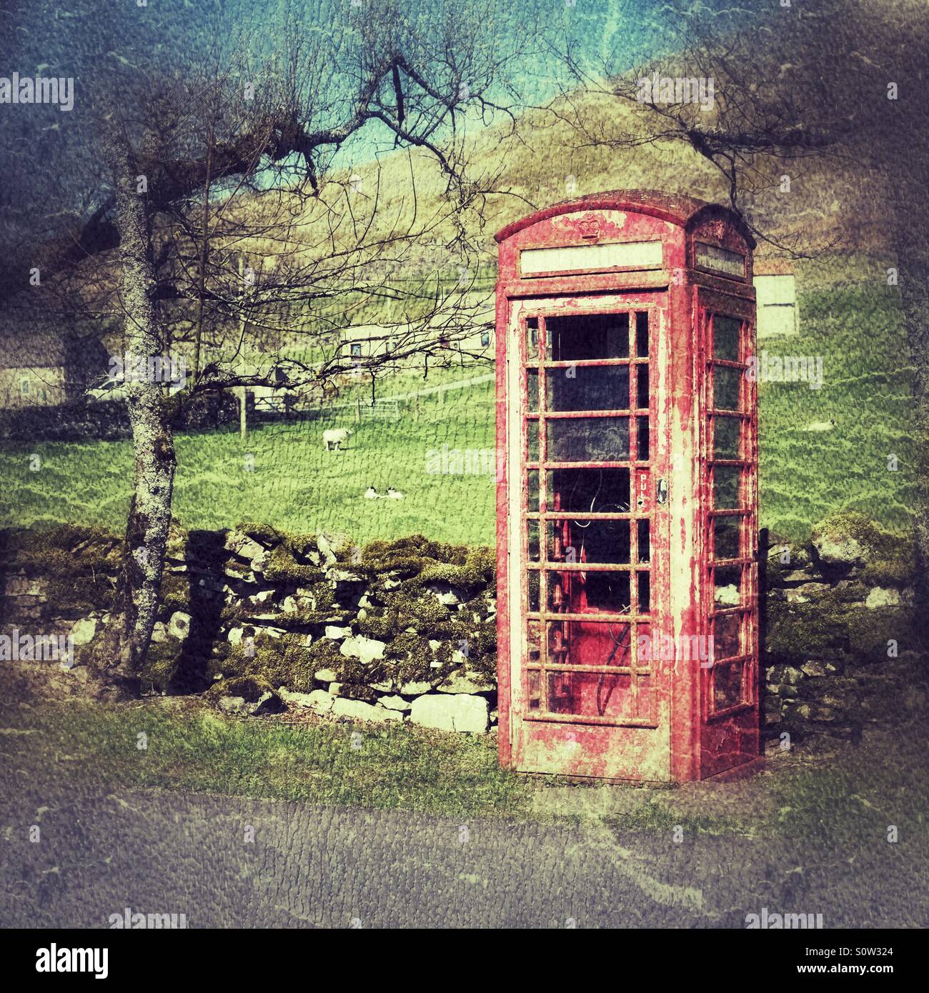 Abandoned red english telephone box. - Smartphone Captured Stock Image