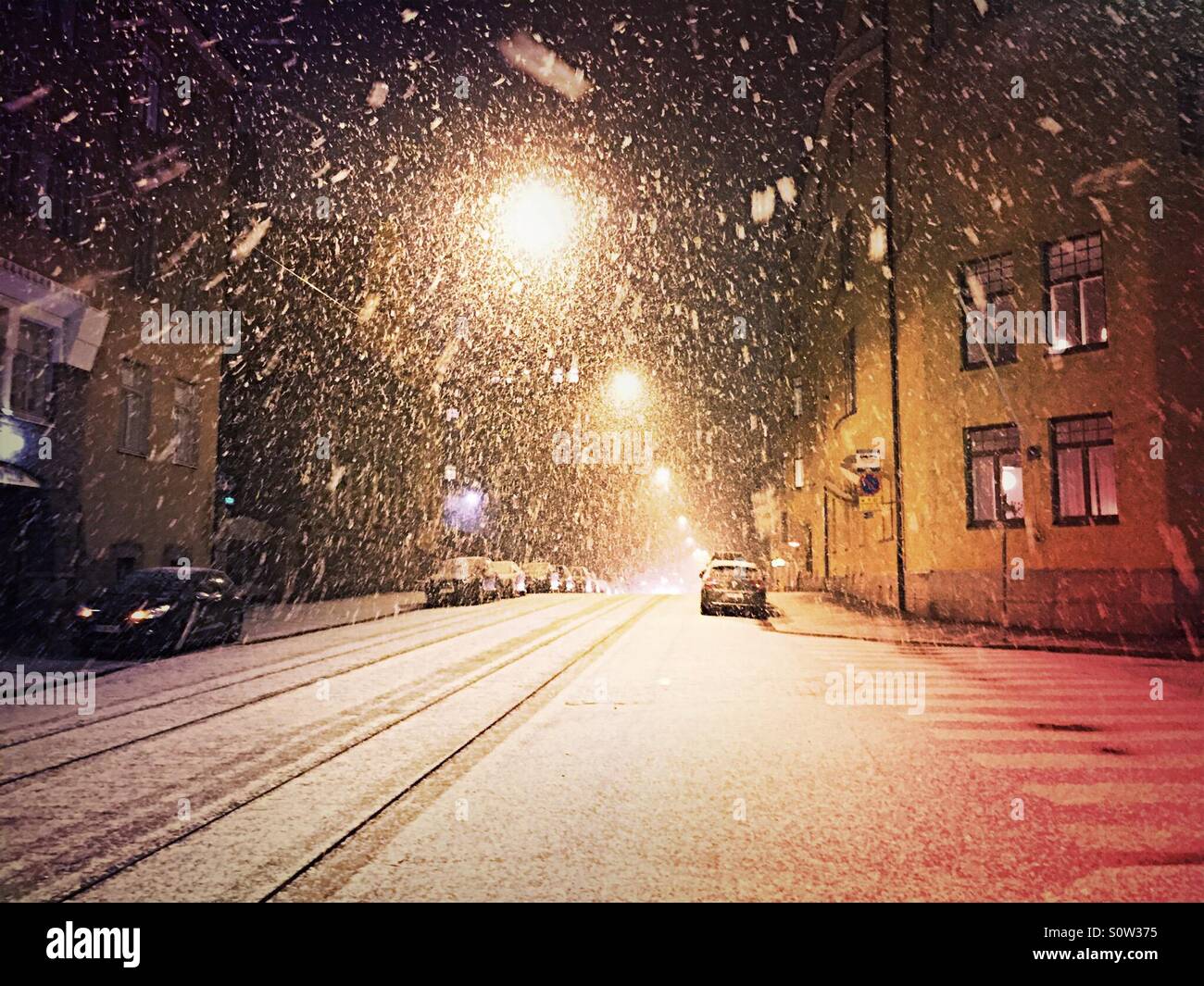 Snowfall in Helsinki - Smartphone Captured Stock Image