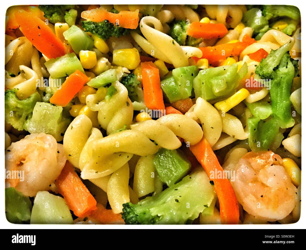 Shrimp and vegetable pasta closeup Stock Photo Alamy