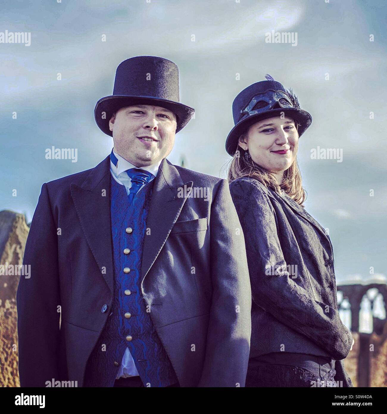 Couple in fancy dress for the Whitby goth festival - Smartphone Captured Stock Image