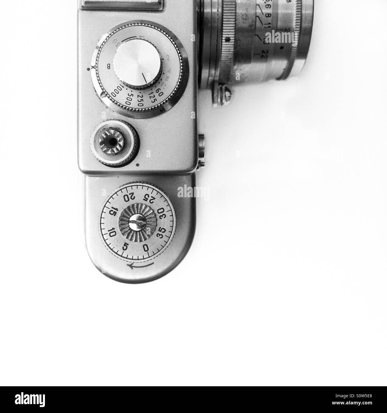 Control dials on vintage 35mm rangefinder camera Stock Photo