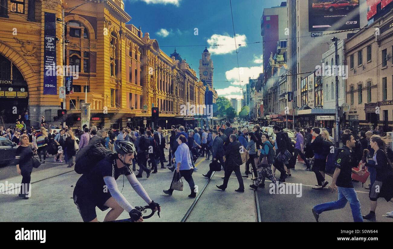Melbourne Australia - July 7, 2017: People Cross Street In Downtown Melbourne  Australia. Stock Photo, Picture and Royalty Free Image. Image 82216965.