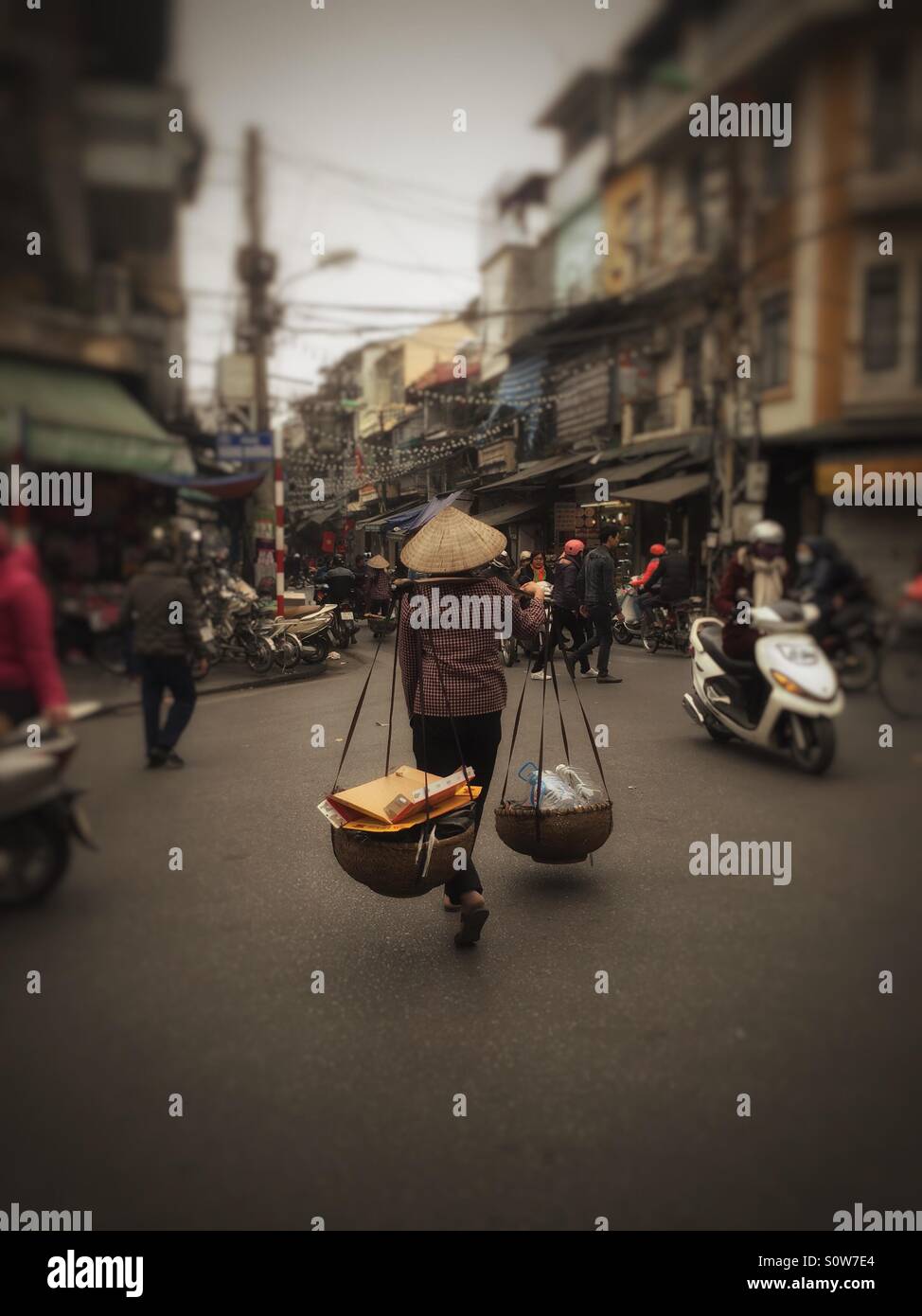 Vietnam lady with street view - Smartphone Captured Stock Image
