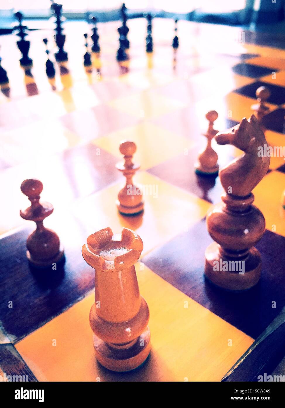 Chess pieces on a chessboard - Smartphone Captured Stock Image