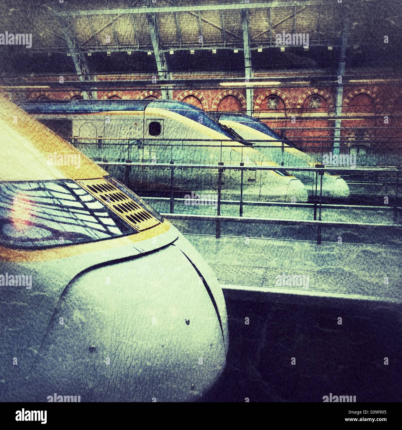 Eurostar trains at St Pancras station, London. - Smartphone Captured Stock Image Eurostar trains at St Pancras station, London. - Smartphone Captured Stock Image