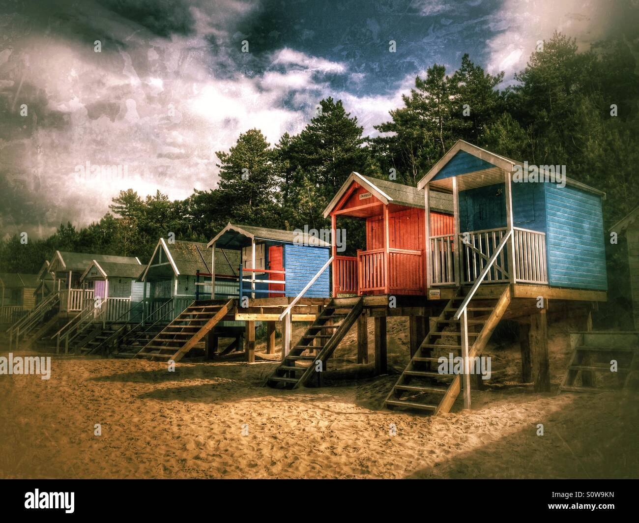 Beach huts, Wells-next-the-Sea, Norfolk, England. Stock Photo