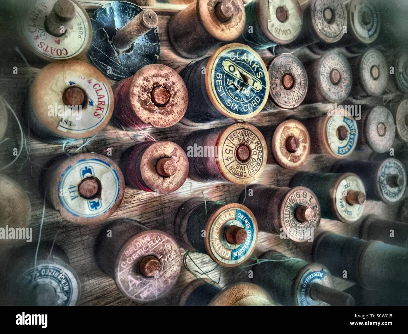 Vintage spools of thread - Smartphone Captured Stock Image