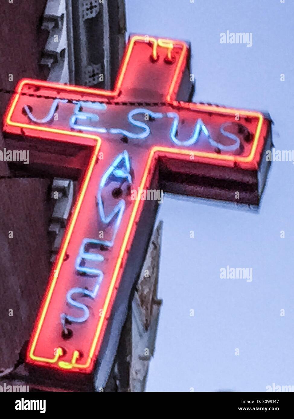 Cross with Jesus Saves in neon Stock Photo: 310345735 - Alamy