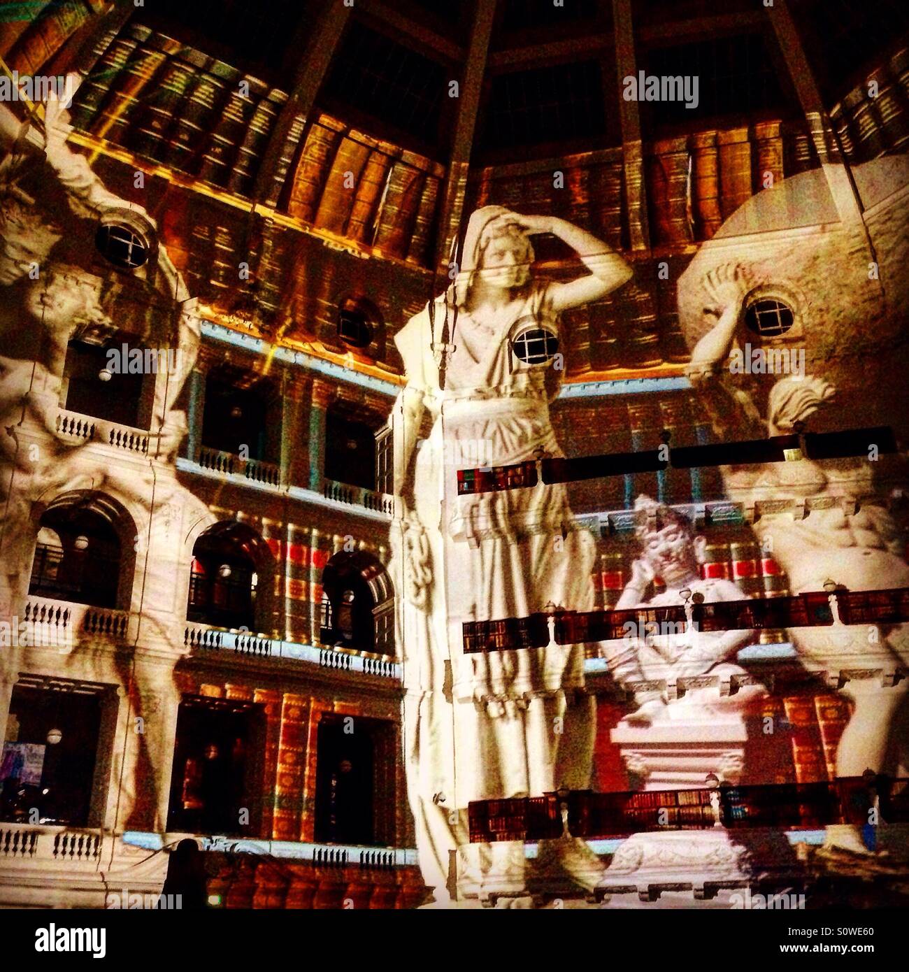 Light projections in Victorian State Library for White Night Festival in Melbourne Victoria Australia - Smartphone Captured Stock Image