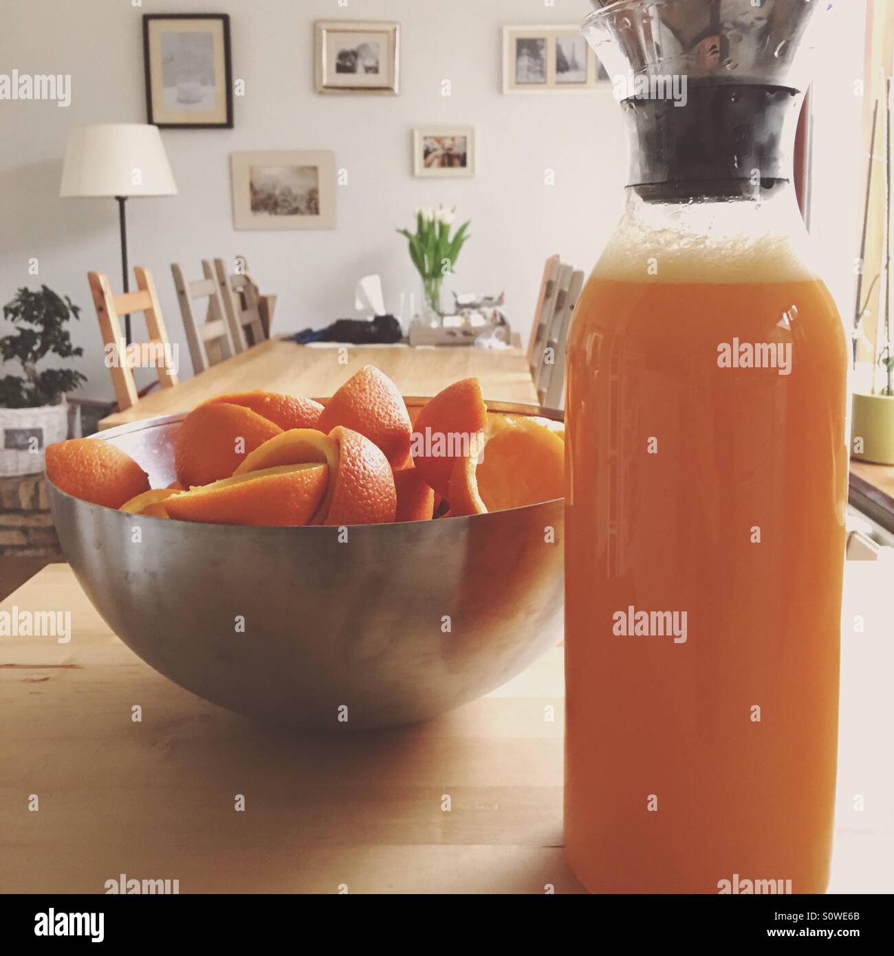 Fresh orange juice in the morning Stock Photo Alamy