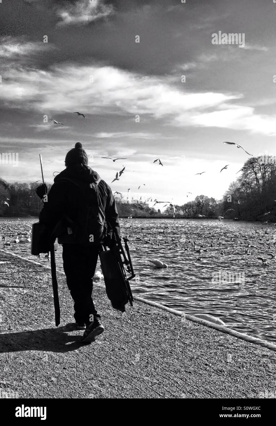 Fisherman near lake - Smartphone Captured Stock Image