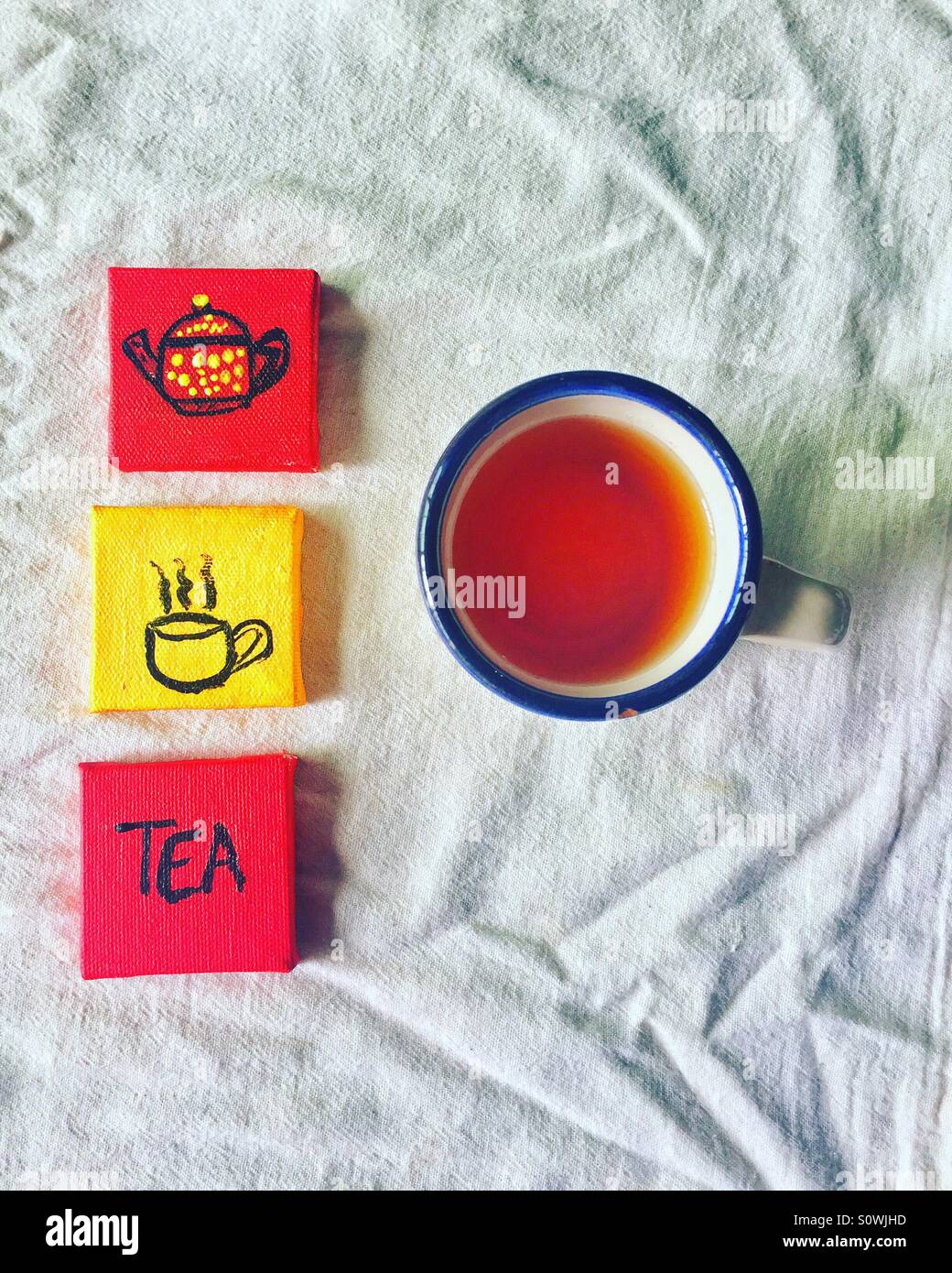 Tea and canvas art Stock Photo