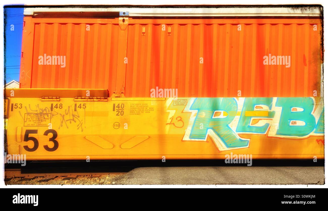 Railroad car with graffiti Stock Photo
