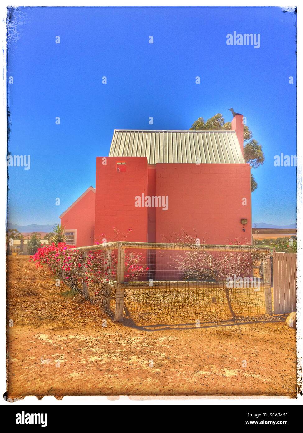 Pink house in the small village of Koringberg in the Swartland region of the Western Cape Province of South Africa. - Smartphone Captured Stock Image