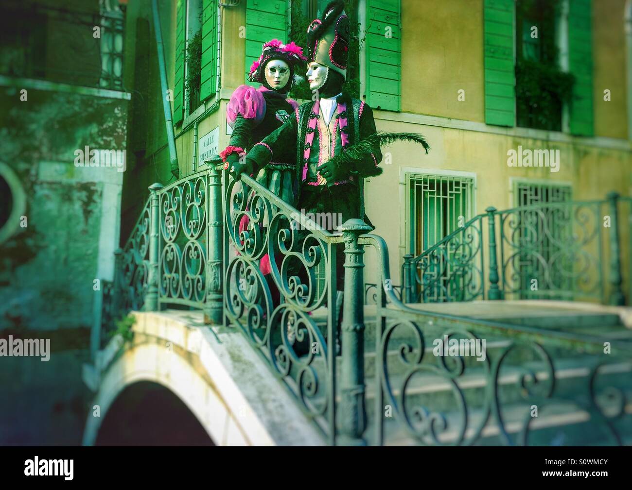 Couple with masks Venice Italy - Smartphone Captured Stock Image