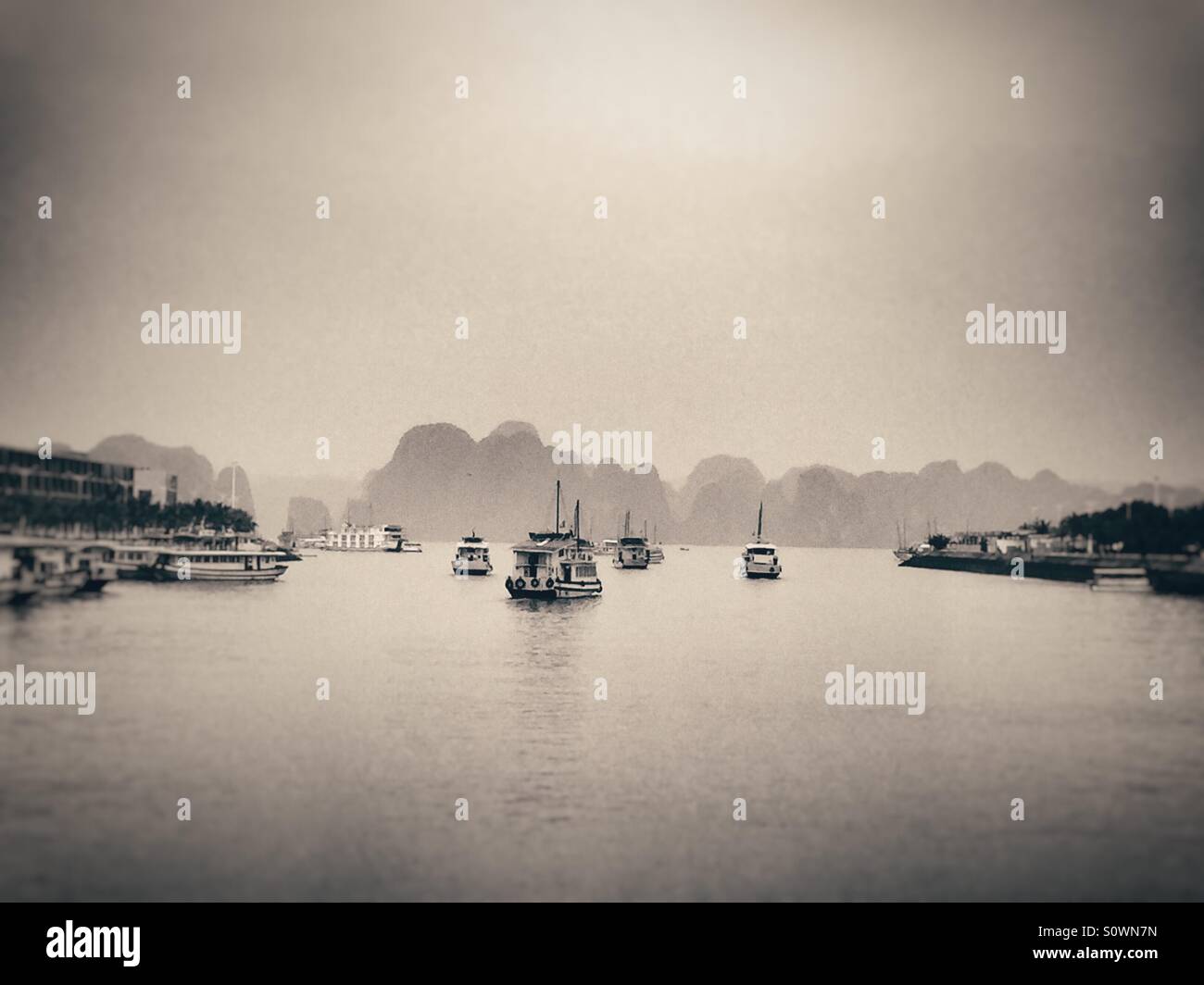 Halong bay Vietnam black and white - Smartphone Captured Stock Image
