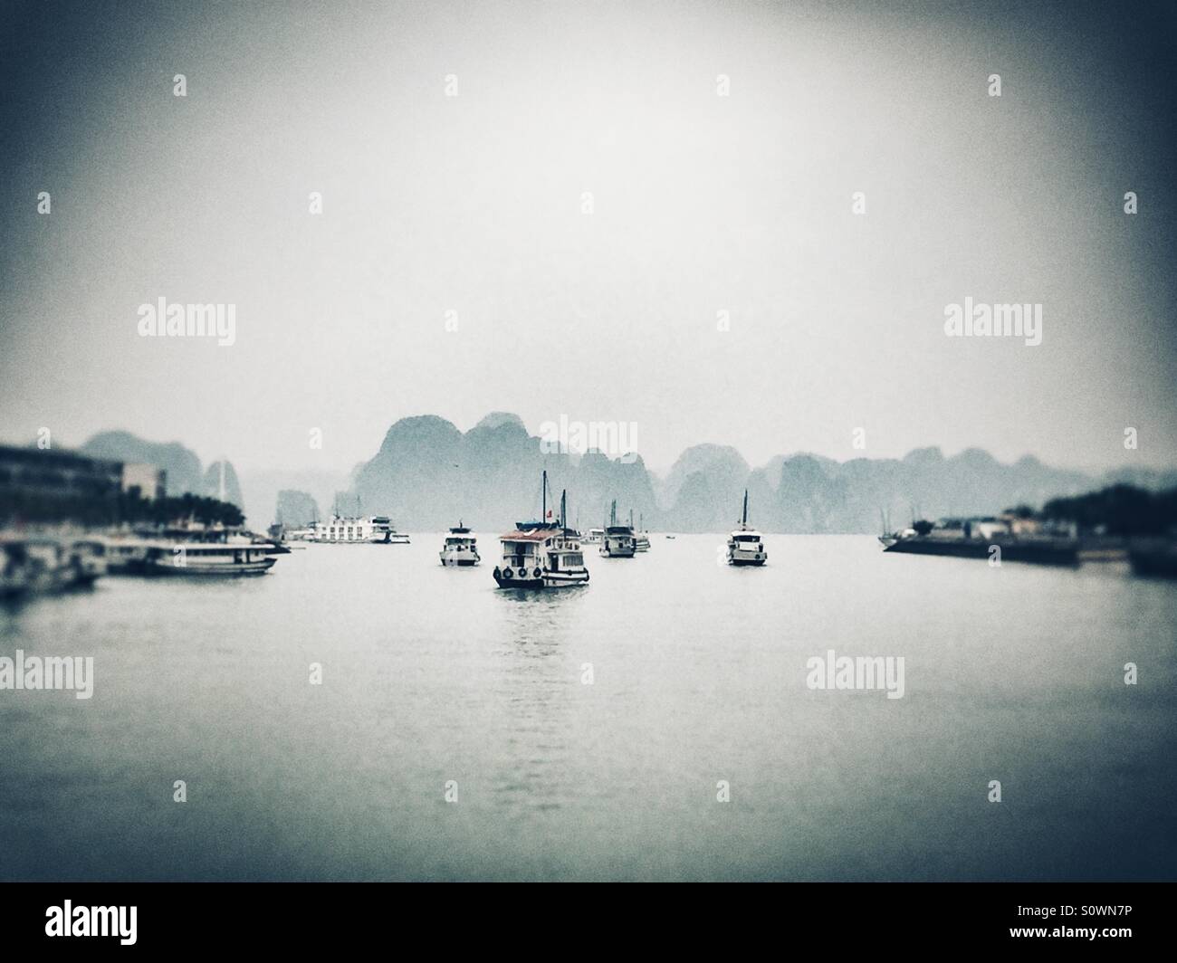 Halong bay Vietnam black and white - Smartphone Captured Stock Image