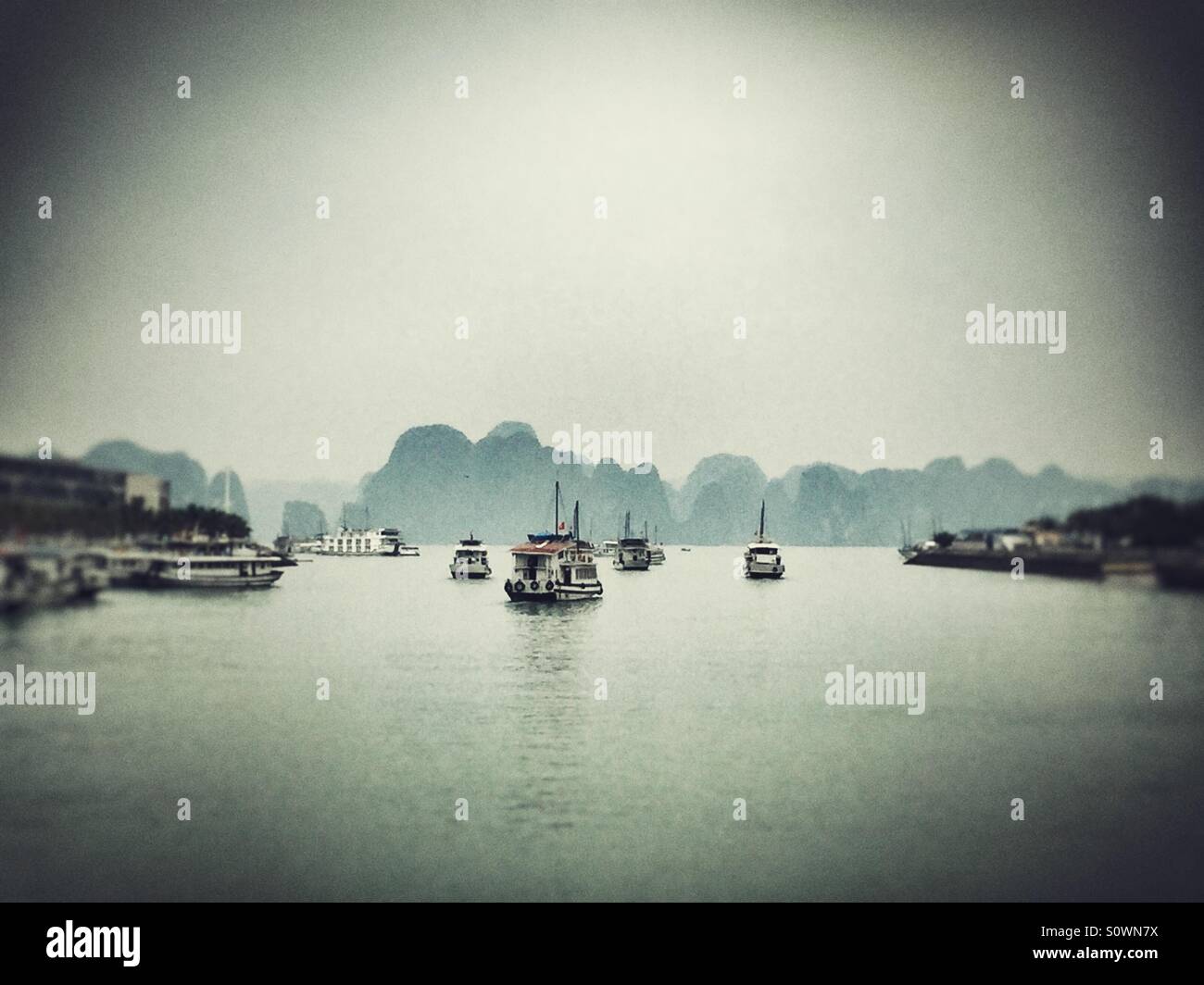 Halong bay Vietnam black and white - Smartphone Captured Stock Image