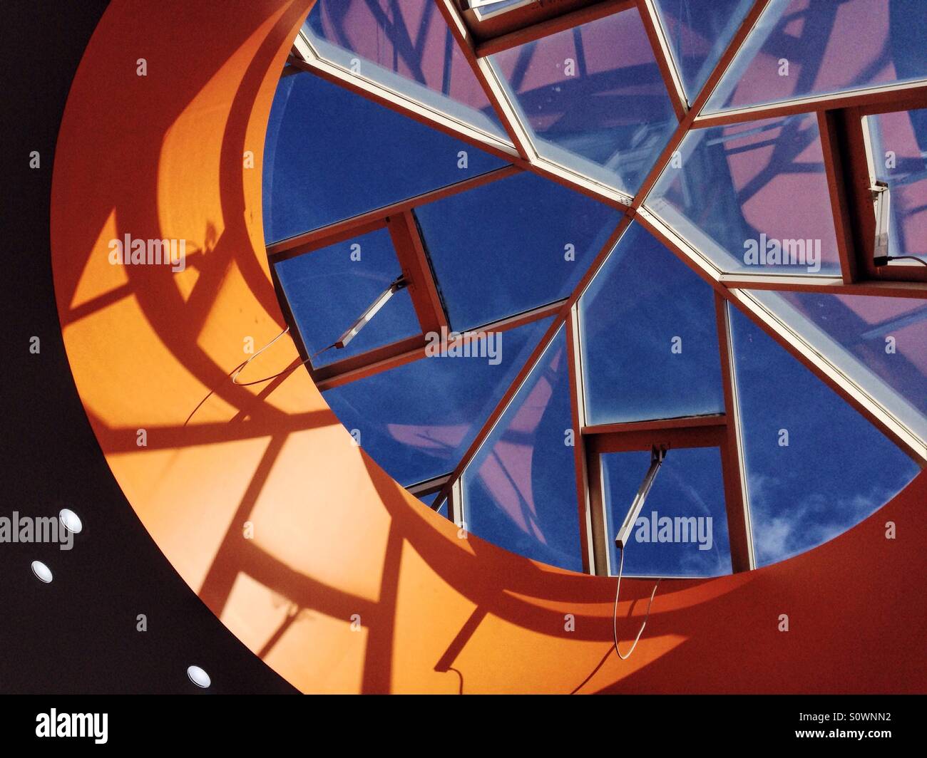 Letting the sunlight in, a bright skylight in the Freeport Outlet Mall in Talke, Stoke-on-Trent. - Smartphone Captured Stock Image