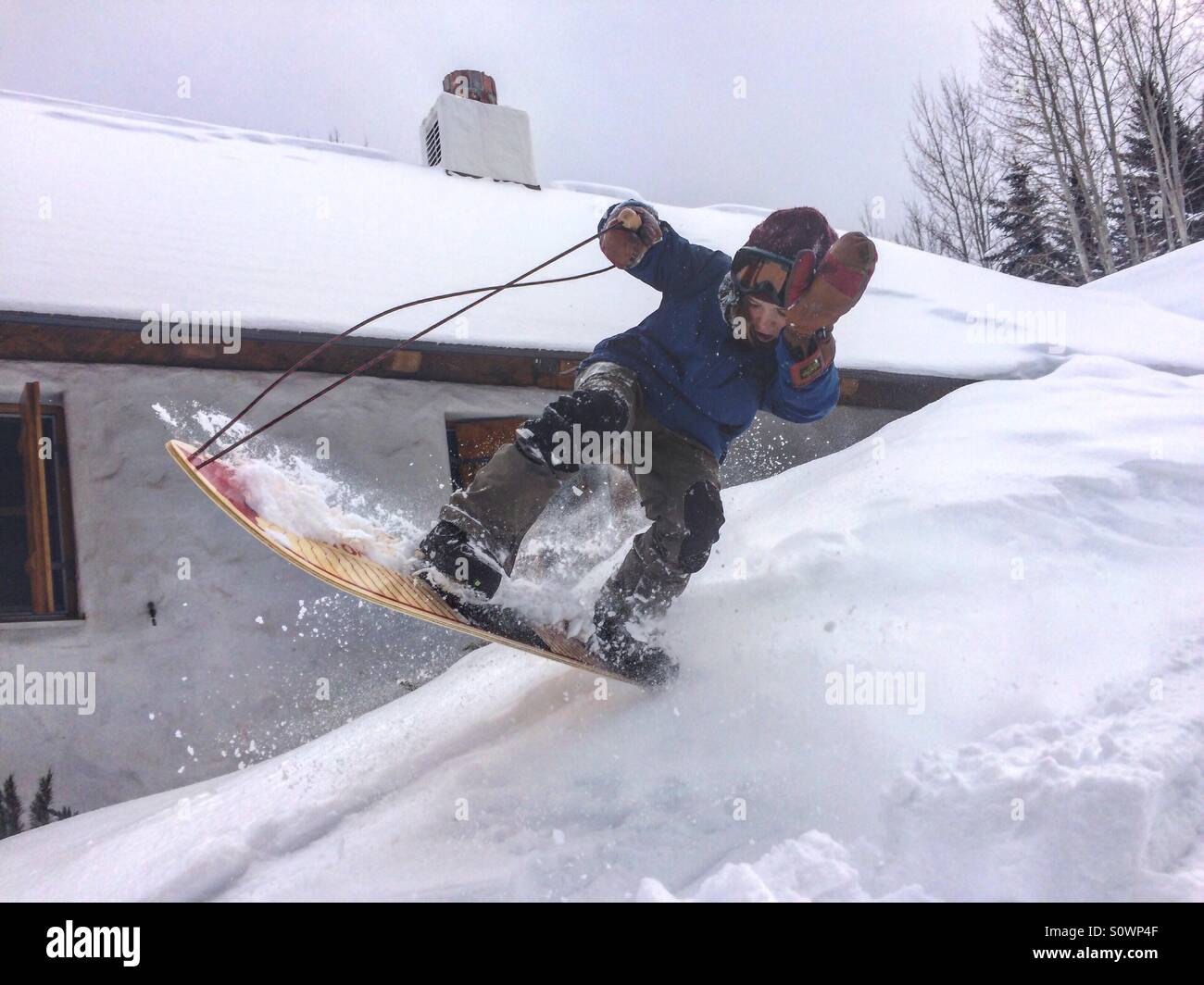 Snurfing, a mix of surfing and snowboarding. Beaver Creek, Colorado Stock Photo